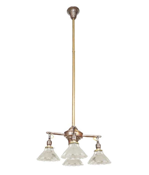 Chandeliers - Traditional Brass 4 Arm Glass Ruffled Shades Pole Chandelier