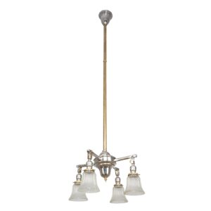 Chandeliers - Traditional Brass & Nickel 4 Arm Glass Shades Pole Chandelier