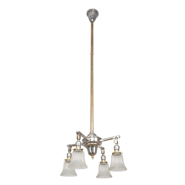 Chandeliers - Traditional Brass & Nickel 4 Arm Glass Shades Pole Chandelier