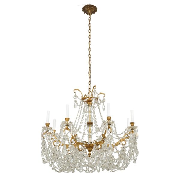 Chandeliers - Waldorf Astoria 8 Arm Crystal Beaded & Brass Chandelier