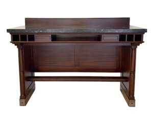 Commercial Furniture - 1960s Classic Green Marble Dark Wood Bank Table