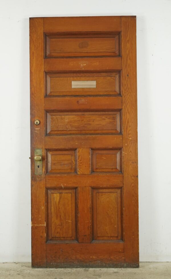Entry Doors - Antique 7 Panel Chestnut Wood Entry Door 83.375 x 35.75 in.