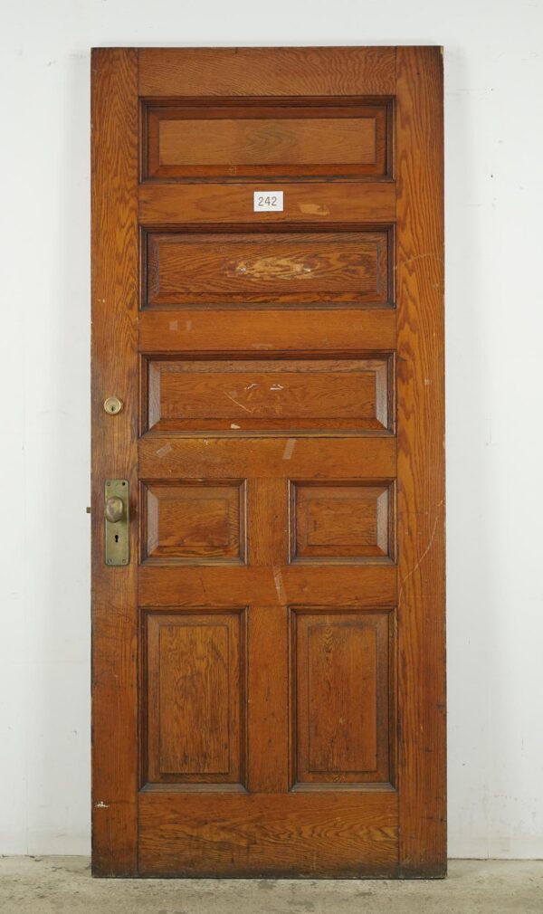 Entry Doors - Antique 7 Panel Chestnut Wood Entry Door 83.5 x 35.62 in.