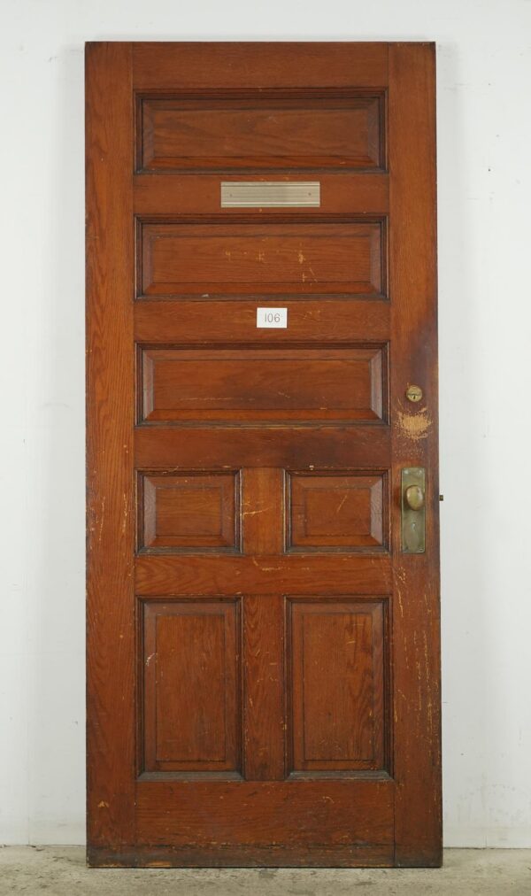 Entry Doors - Antique 7 Panel Chestnut Wood Entry Door 83.625 x 35.875 in.