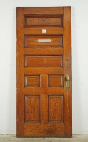 Entry Doors - Antique 7 Panel Chestnut Wood Entry Door 84 x 35.625 in.