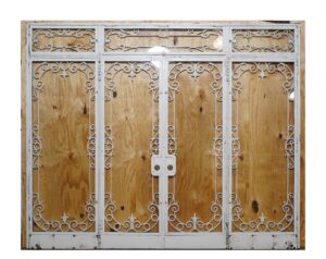 Entry Doors - Reclaimed White Cast Iron & Glass Entry Double Door Unit