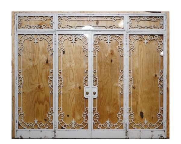 Entry Doors - Reclaimed White Cast Iron & Glass Entry Double Door Unit