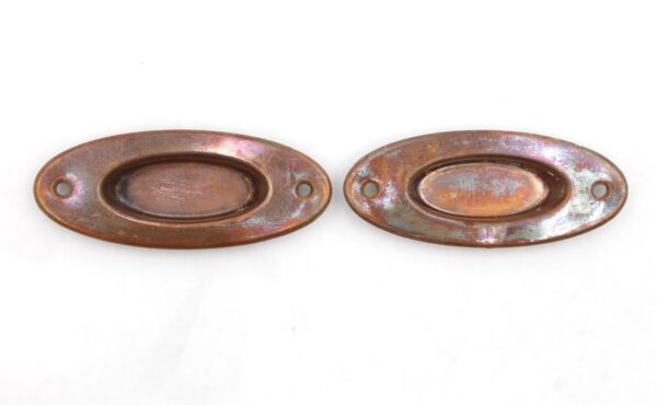 Window Hardware - Pair of Vintage 3.75 in. Copper Brass Oval Window Sash Lifts