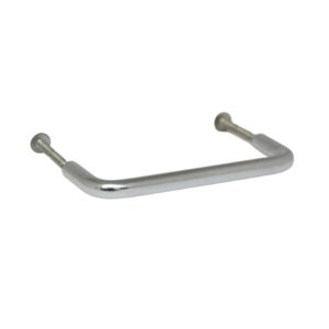 Chrome drawer pull with a thin U-shaped bar and two mounting posts, shown at an angle.