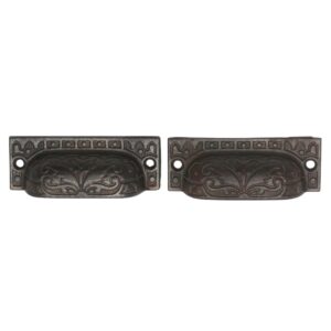 Cabinet & Furniture Pulls - Pair of Antique 3.5 in. Cast Iron Victorian Bin Pulls