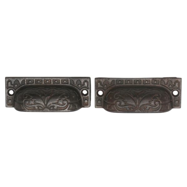 Cabinet & Furniture Pulls - Pair of Antique 3.5 in. Cast Iron Victorian Bin Pulls