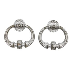 Cabinet & Furniture Pulls - Pair of Vintage Traditional Silver Painted Brass Drop Drawer Pulls