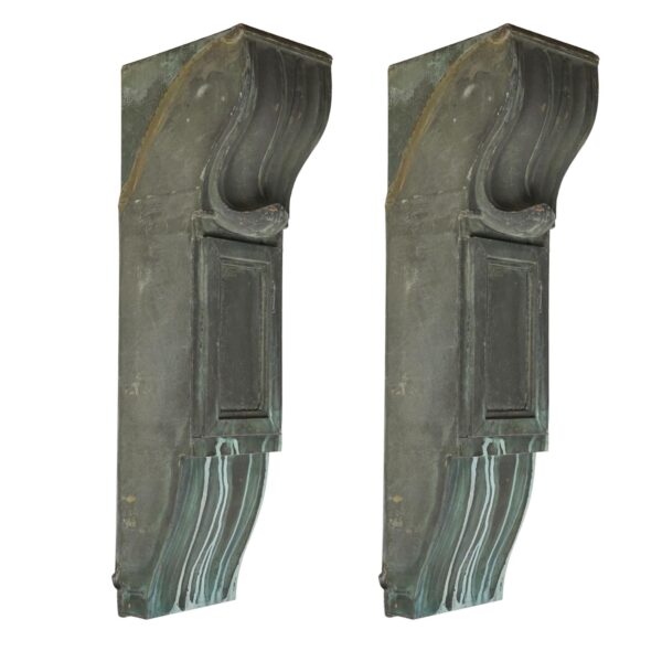Corbels - Pair of Reclaimed 49 in. Beaux Arts Copper Verdigris Corbels