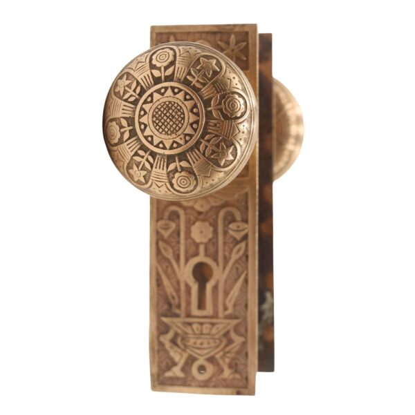 Door Knob Sets - 1880s Nashua Vernacular Polished Brass Passage Door Knob Set