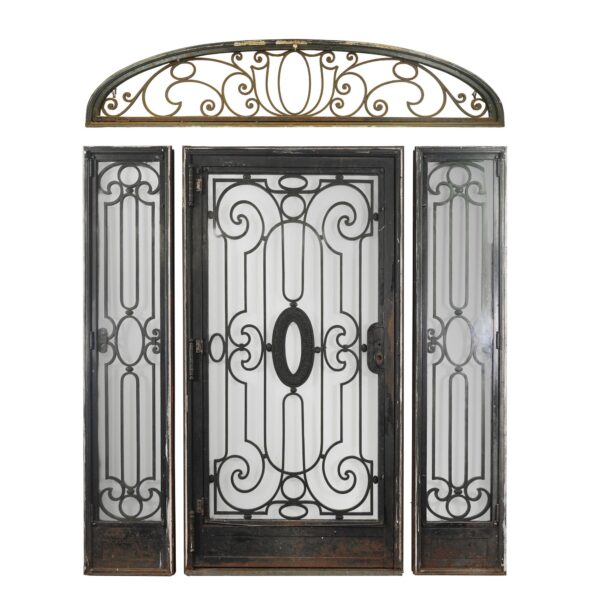 Entry Doors - Early 20th Century Cast Iron Entry Door with Sidelights & Transom