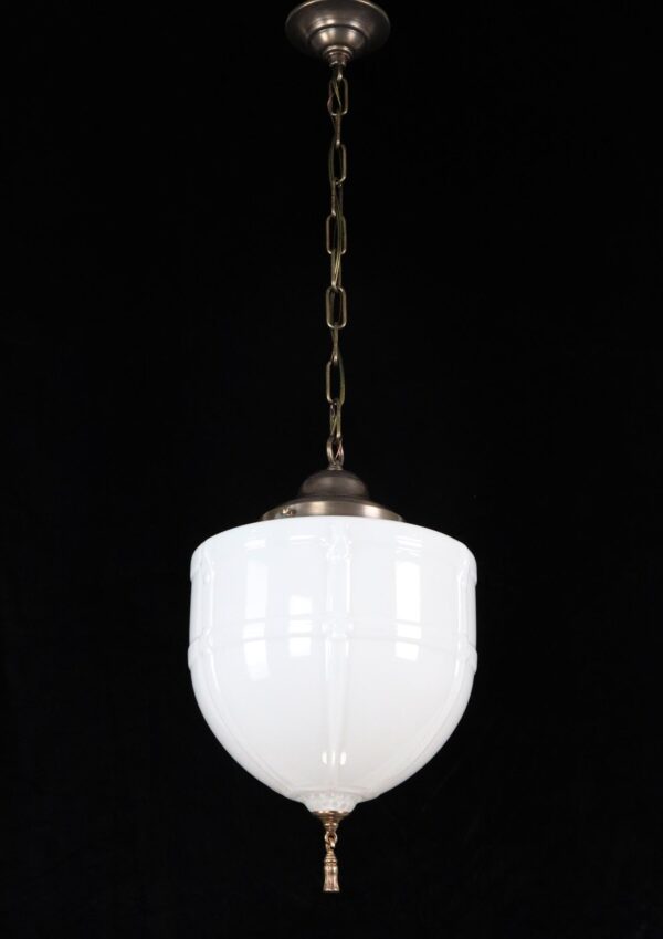 Globes - 1910s Schoolhouse Milk Glass Brass Chain Pendant Light