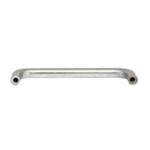 Chrome drawer pull with a sleek straight bar and rounded ends, shown in a side view with mounting holes visible at both ends.