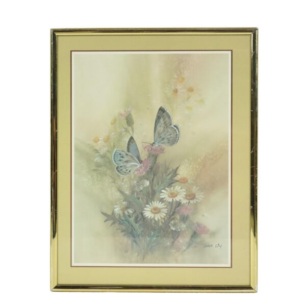 Prints - 1980s Framed Print Butterflies and Daisies by Lena Liu