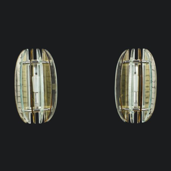 Sconces & Wall Lighting - Pair of 1970s Mid Century Glass Veca Italian Wall Sconces