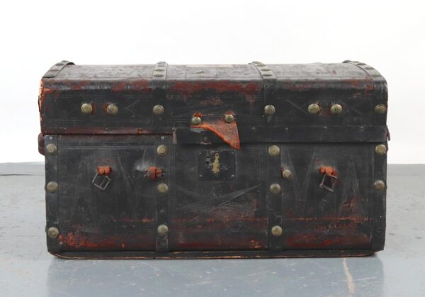 Trunks & Suitcases - Antique Black Leather Luggage Travel Trunk