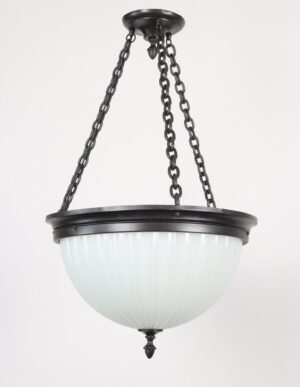 Up Lights - Art Deco White Ribbed Glass Bowl Pendant Light