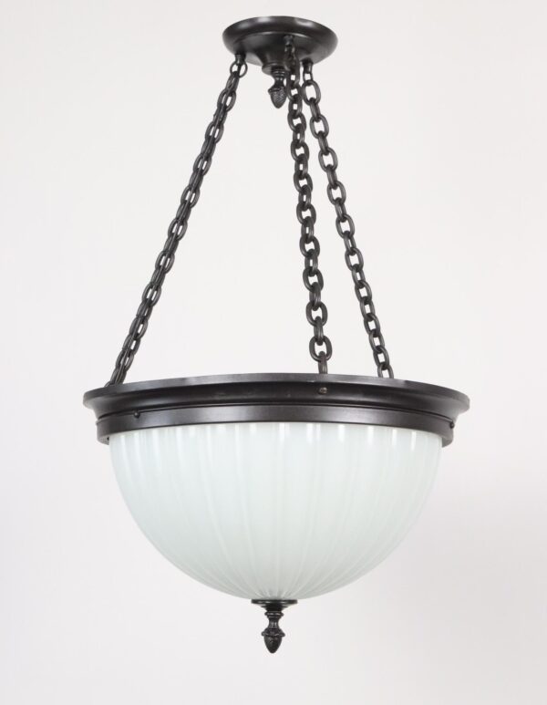 Up Lights - Art Deco White Ribbed Glass Bowl Pendant Light