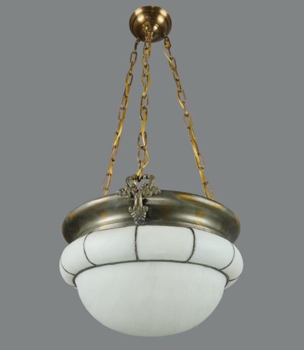 Up Lights - Arts & Crafts Leaded White Glass Dish Pendant Light