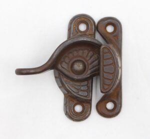 Window Hardware - Antique Victorian Clam Shell Black Cast Iron Window Lock