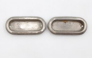 Window Hardware - Pair of Vintage 3.125 in. Nickeled Brass Oblong Window Sash Lifts