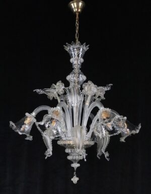Chandeliers - Large Vintage Clear Six Arm Murano Glass Chandelier