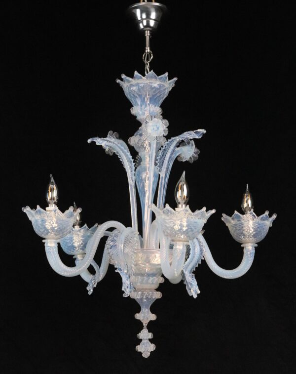 Chandeliers - Vintage Opaline Glass Five Arm Murano Chandelier