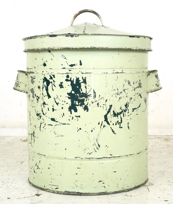 Decorative Furnishings - Vintage Green Steel Trash Storage Can with Lid