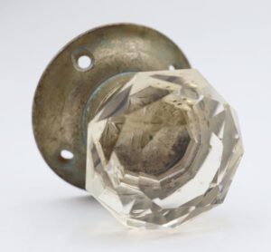 Door Knob Sets - Antique Clear Faceted Glass Brass Dummy Door Knob Set