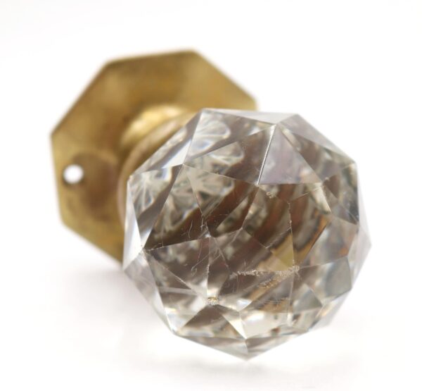 Door Knob Sets - Antique Faceted Glass Octagon Brass Dummy Door Knob Set