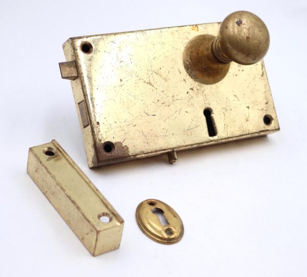 Door Knob Sets - Vintage Polished Brass Right Swing Rim Lock Door Knob Set