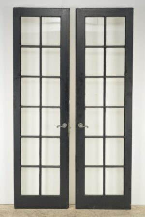 French Doors - Vintage 12 Lite Black Wood French Double Doors 80 x 45.25 in.