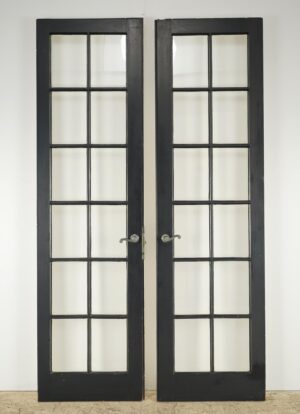 French Doors - Vintage 12 Lite Black Wood French Double Doors 80.5 x 45.375 in.