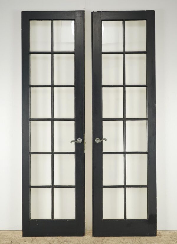 French Doors - Vintage 12 Lite Black Wood French Double Doors 80.5 x 45.375 in.