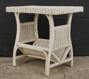 Living Room - Vintage White Wicker Magazine End Table