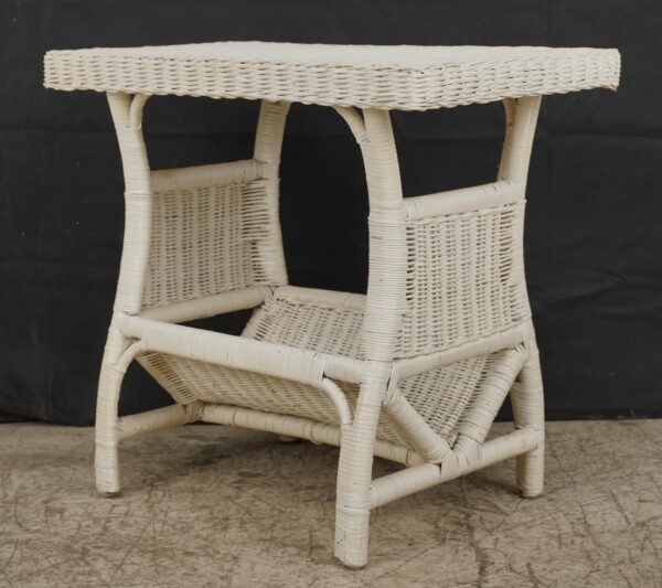 Living Room - Vintage White Wicker Magazine End Table