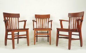 Seating - Set of Three Vintage Slat Back Wooden Bankers Chairs