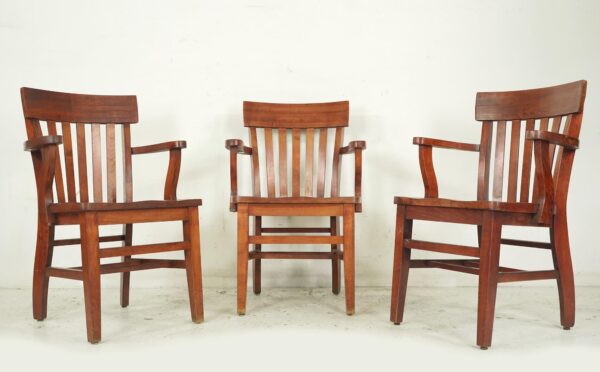 Seating - Set of Three Vintage Slat Back Wooden Bankers Chairs