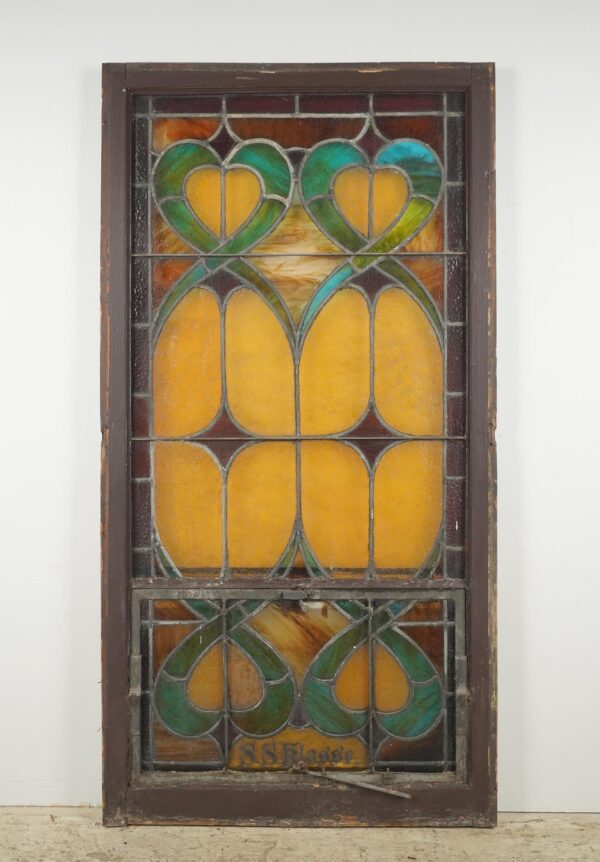 Stained Glass - 1900s Rectangular Leaded Stained Glass Church Window - R289681