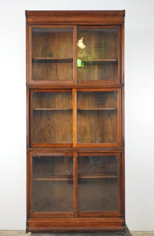 Video of Antique Danner Sliding Glass Three Section Oak Barrister Bookcase.