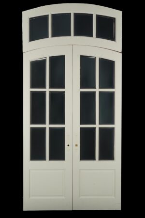 Arched Doors - Reclaimed Six Lites Wood Double Doors & Arched Transom