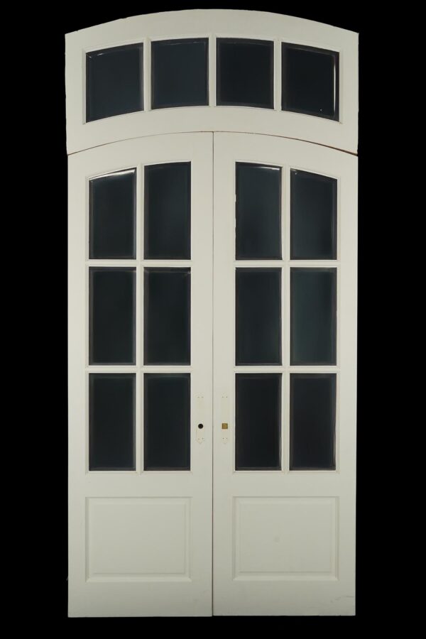 Arched Doors - Reclaimed Six Lites Wood Double Doors & Arched Transom