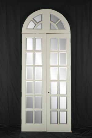 Arched Doors - Twelve Mirrored Panels Wood Double Doors & Arched Transom
