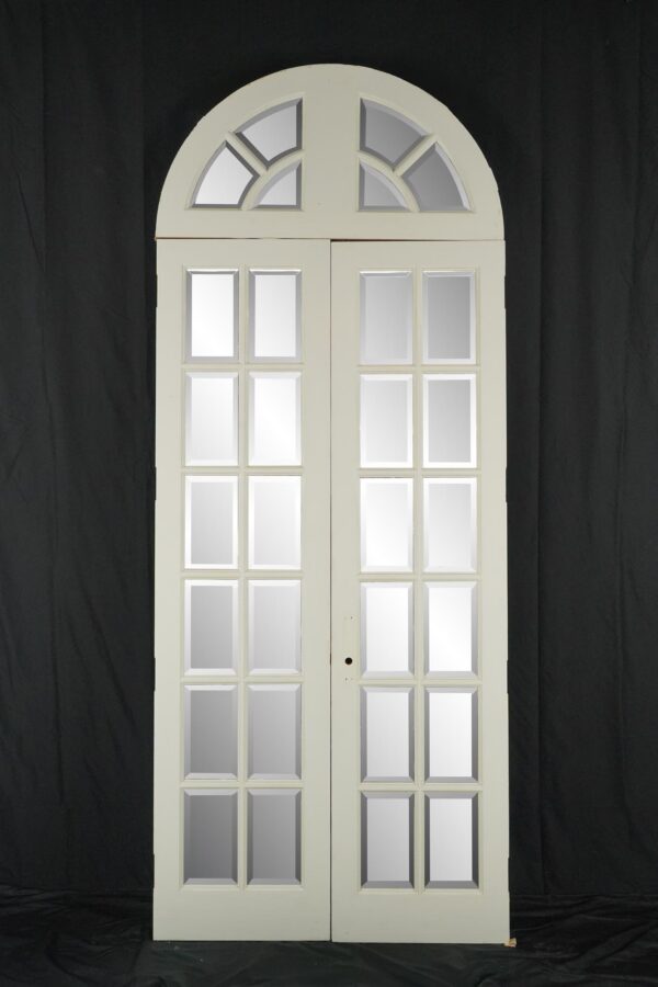 Arched Doors - Twelve Mirrored Panels Wood Double Doors & Arched Transom