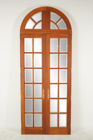 Arched Doors - Twelve Mirrored Panels Wood Double Doors & Arched Transom Set