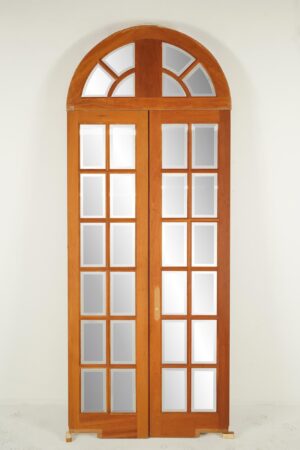 Arched Doors - Twelve Mirrored Panels Wood Swinging Double Doors & Arched Transom